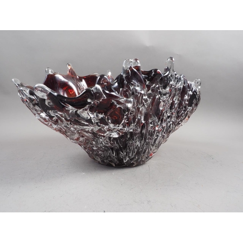 42 - A 1960s red and clear studio glass bowl with shaped rim, 17