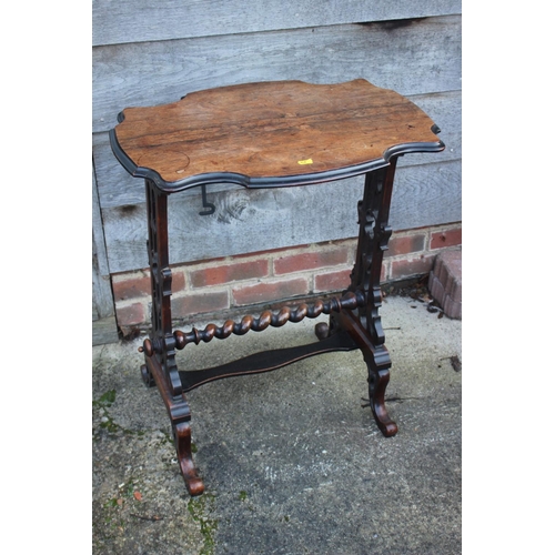 454 - A late 19th century rosewood shape top occasional table, on pierced panel end supports, united by a ... 