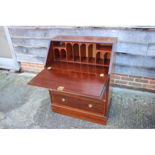 493 - An Edwardian mahogany and satinwood banded fall front bureau with fitted interior over three long gr... 