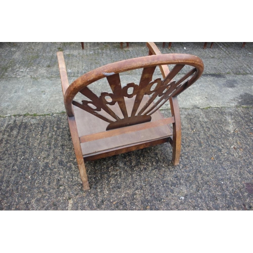 539 - A set of four Edwardian walnut standing dining chairs and a 1930s low seat fireside chair with pierc... 