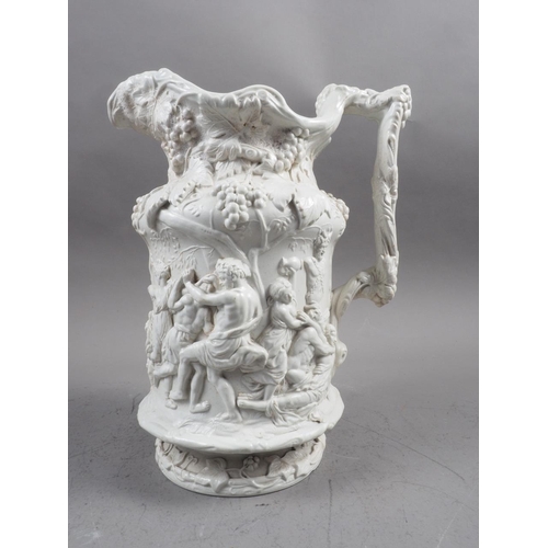 79 - A Charles Meigh 19th century relief moulded jug with Bacchus and Silenus decoration, 10 1/4