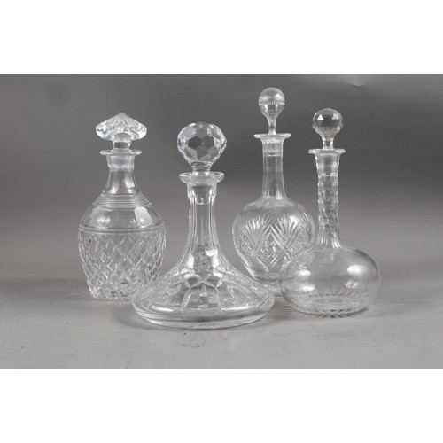 57 - A cut glass spirit decanter, two cut glass sherry decanters and a cut glass ship's decanter, tallest... 