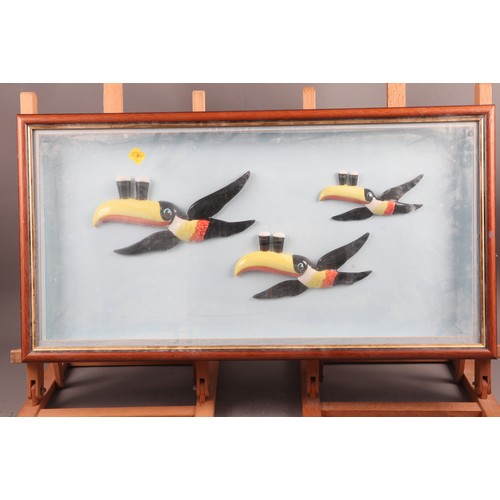 258 - A set of three Guinness toucans, in frame, a 