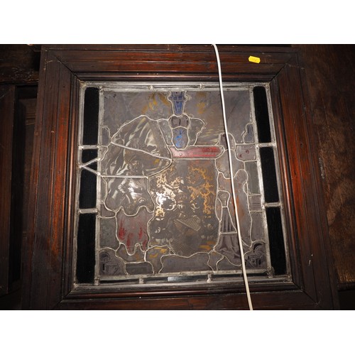 272 - An early 20th century back lit stained glass Flight into Egypt  and a leaded window, !6th coat of ar... 