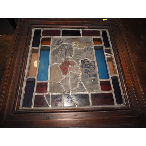 272 - An early 20th century back lit stained glass Flight into Egypt  and a leaded window, !6th coat of ar... 