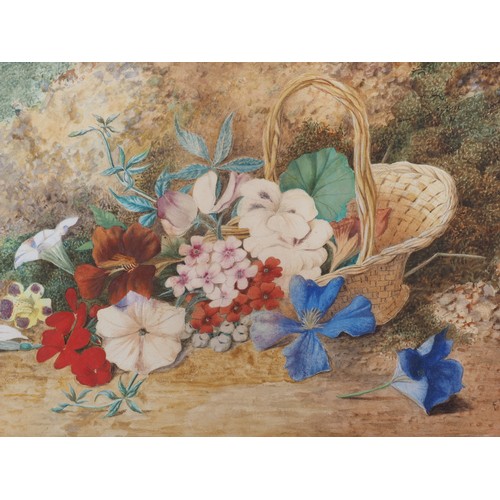 418 - Frederick S Flockton, 1881: watercolours, still life basket of flowers, 10 3/4