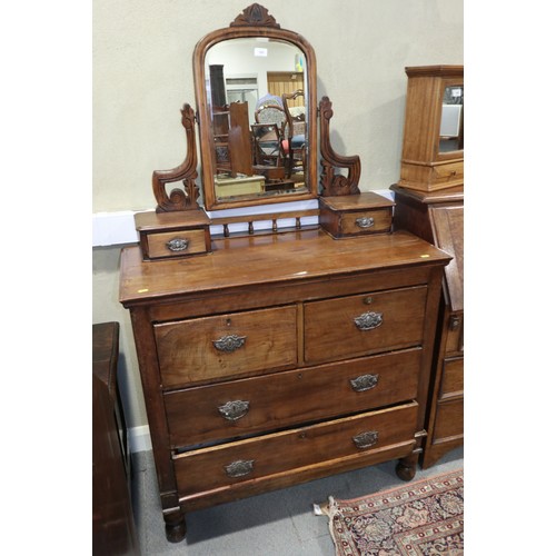 506 - A 1920s polished as walnut dressing chest, fitted mirror and two jewel drawers, over two small and t... 