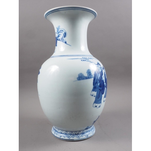 102 - A Chinese blue and white vase with figures in a landscape decoration and four-character mark to base... 