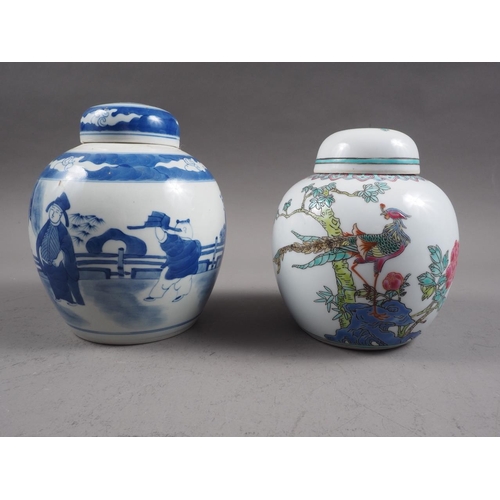 106 - A Chinese blue and white figure decorated ginger jar and cover with six-character mark, 6 1/2