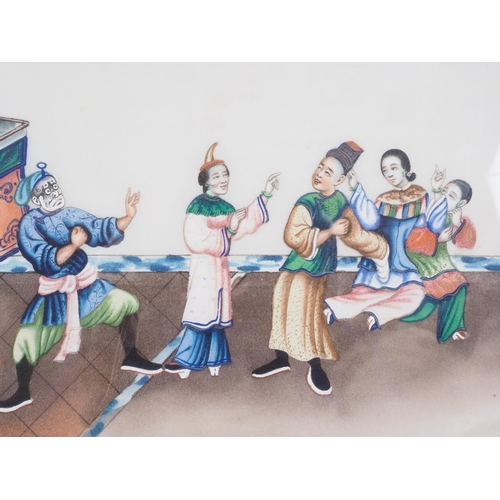 111 - A pair of Chinese bodycolours on pith paper, theatrical scenes?, 7