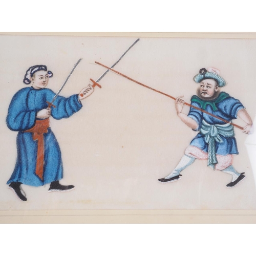 112 - A set of four Chinese bodycolours, on pith paper, martial scenes, 3 1/2