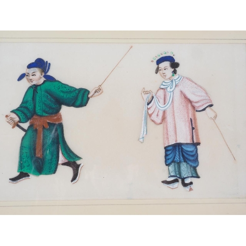 112 - A set of four Chinese bodycolours, on pith paper, martial scenes, 3 1/2