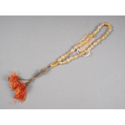 118 - A set of  agate prayer beads with gold coloured wiring