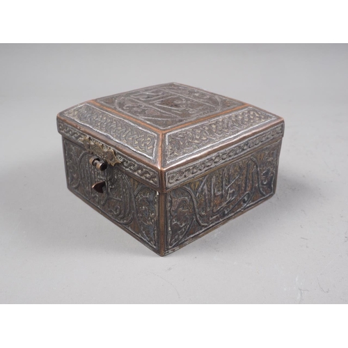 124 - A Persian copper and white metal inlaid box, 3