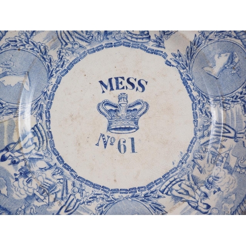 28 - A Victorian blue and white Royal Navy Mess plate, numbered 61, 9 3/4