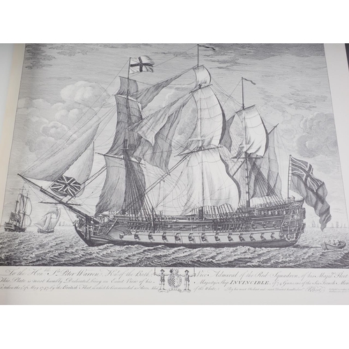 352 - A colour print of the Cutty Sark, unframed, and a folio of prints 