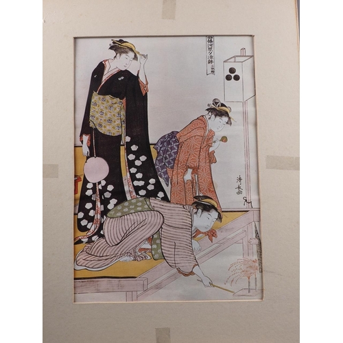 362 - A Japanese colour print, geisha lighting fireworks, unframed