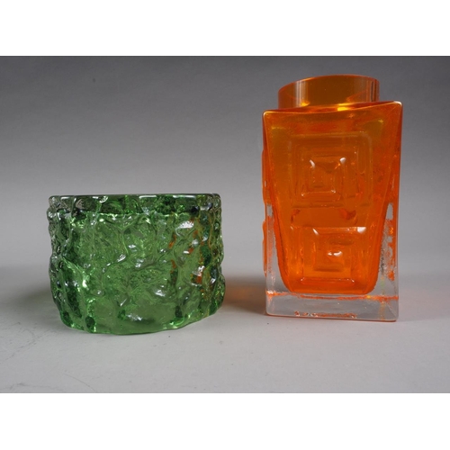 59 - A Whitefriars style square-shaped orange glass vase, 4 1/4