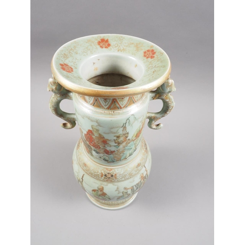 86 - A late 19th century Japanese celadon two-handled vase with figure decoration, 13