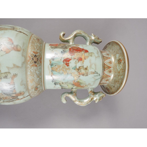 86 - A late 19th century Japanese celadon two-handled vase with figure decoration, 13