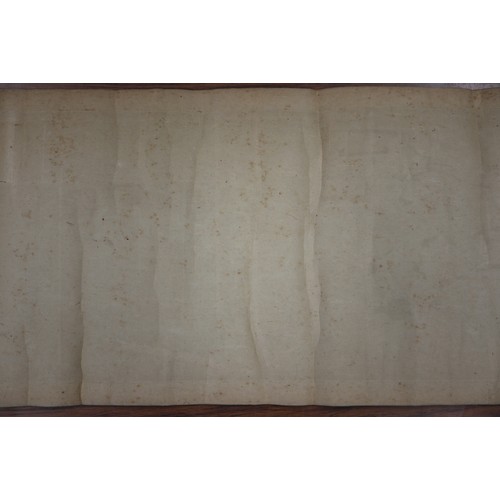 122 - A Japanese watercolour scroll with embroidered storks, 24 3/4