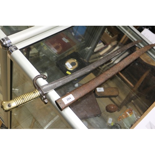 204 - Two 19th century French chassepot bayonets, in metal scabbards, 28