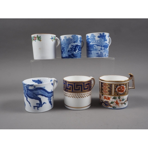 14 - Three Spode blue dragon cups and saucers, five other Spode coffee cans, eight early 19th century Der... 