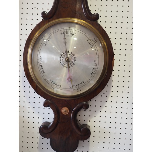 129 - A Victorian rosewood barometer and thermometer, and another smaller similar barometer and thermomete... 