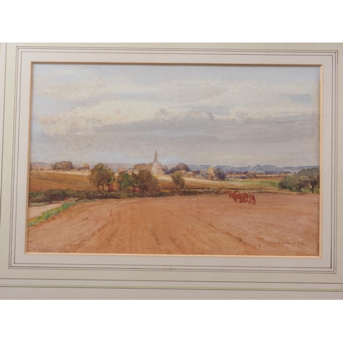 447 - English 19th century watercolour, landscape with distant church and windmill, 7 3/4