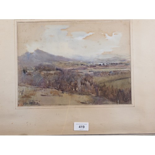 448 - English early 20th century school watercolour, study of Gildon Hills, Melrose, indistinctly signed, ... 