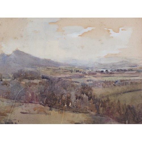 448 - English early 20th century school watercolour, study of Gildon Hills, Melrose, indistinctly signed, ... 