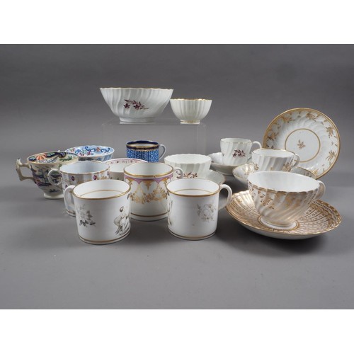 14 - Three Spode blue dragon cups and saucers, five other Spode coffee cans, eight early 19th century Der... 