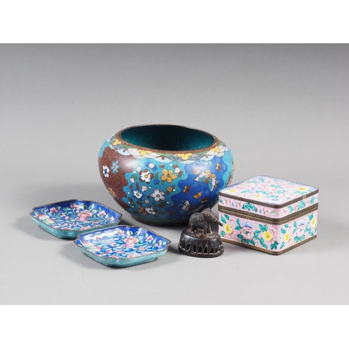 119 - A Japanese cloisonne bowl decorated butterflies and flowers, a Chinese enamelled box and cover, a pa... 