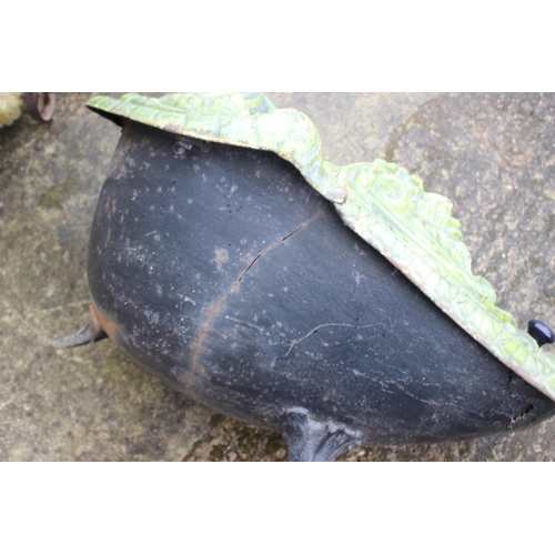 136 - A 19th century French cast-iron and green enamelled coal scuttle with 