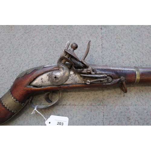 203 - A flintlock jezail with Tower Armouries flintlock action, bone and horn butt and octagonal barrel, 4... 