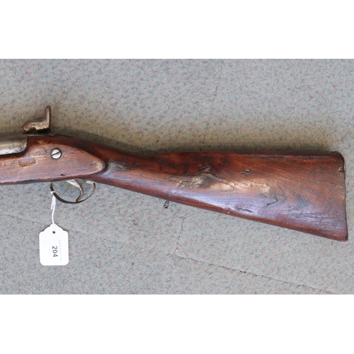 204 - A percussion cap musket stock, stamped 430 with ramrod, 43 1/2