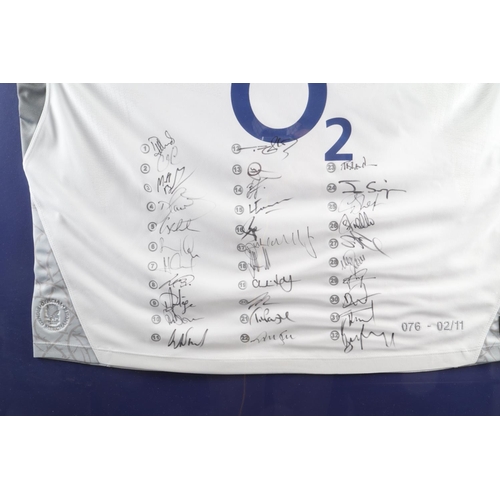 229 - A 2011 World Cup England rugby shirt with signatures of the full team, Certificate of Authenticity v... 