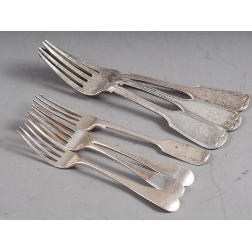 295 - Three Victorian silver table forks and four other silver forks, 13.9oz troy approx