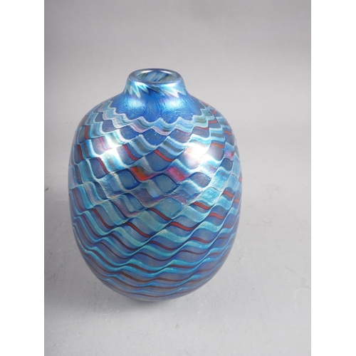 31 - A Norman Stuart Clarke 82 studio lustre decorated glass vase, 8 1/2