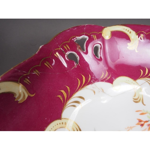 47 - A 19th century bone china floral decorated part dessert service with ruby gilt borders and three sim... 