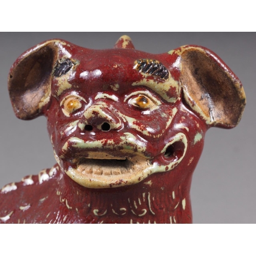 88 - A 19th century Chinese red and yellow glazed pottery Dog of Fo, 7