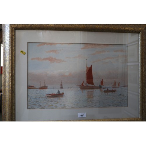 442 - George Stanfield Walters: watercolours, boats on calm waters, 12 1/4