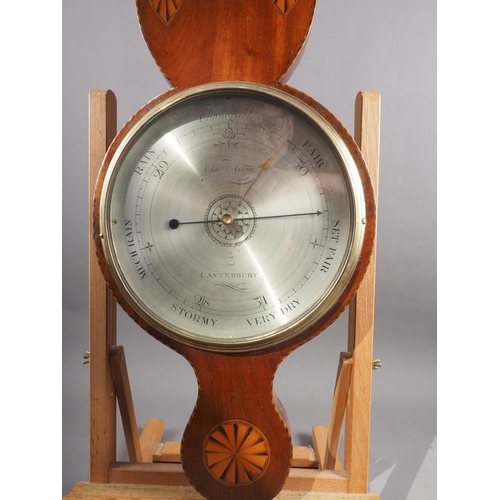 126 - A 19th century mahogany and inlaid banjo barometer, by Charles Aiano, Canterbury