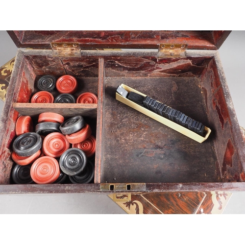 159 - A 19th century rosewood and brass inlaid writing box with part fitted interior, 20