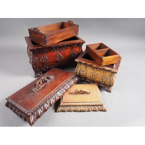 165 - A carved hardwood casket of 18th century design, fitted tray, on scroll work feet, 12