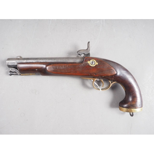 189 - An 1858 Enfield naval service percussion cap pistol with octagonal barrel and captive ramrod, brass ... 