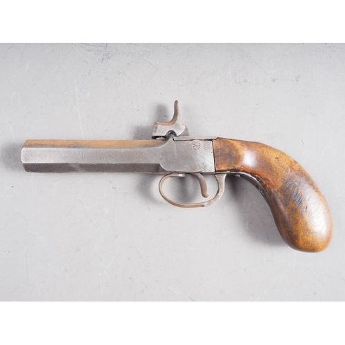 191 - A pocket percussion cap pistol with octagonal barrel, 7 1/4