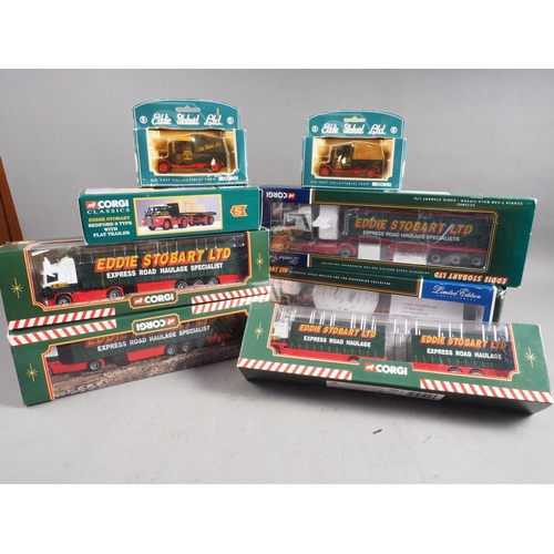 212 - Eight Corgi Diecast model Eddie Stobbart trucks and lorries, including a limited edition DAF XF Spac... 