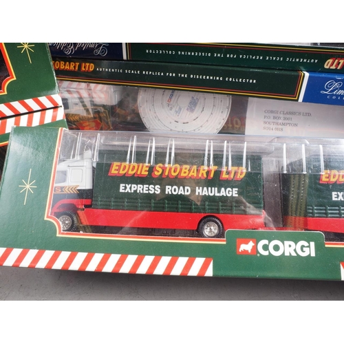 212 - Eight Corgi Diecast model Eddie Stobbart trucks and lorries, including a limited edition DAF XF Spac... 