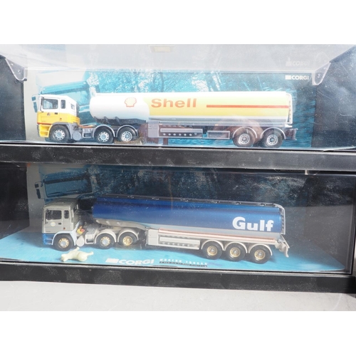 220 - Four Corgi Diecast model ERF EC Series Tankers, comprising a Gulf Oil Tanker, a BP Tanker, a Shell U... 